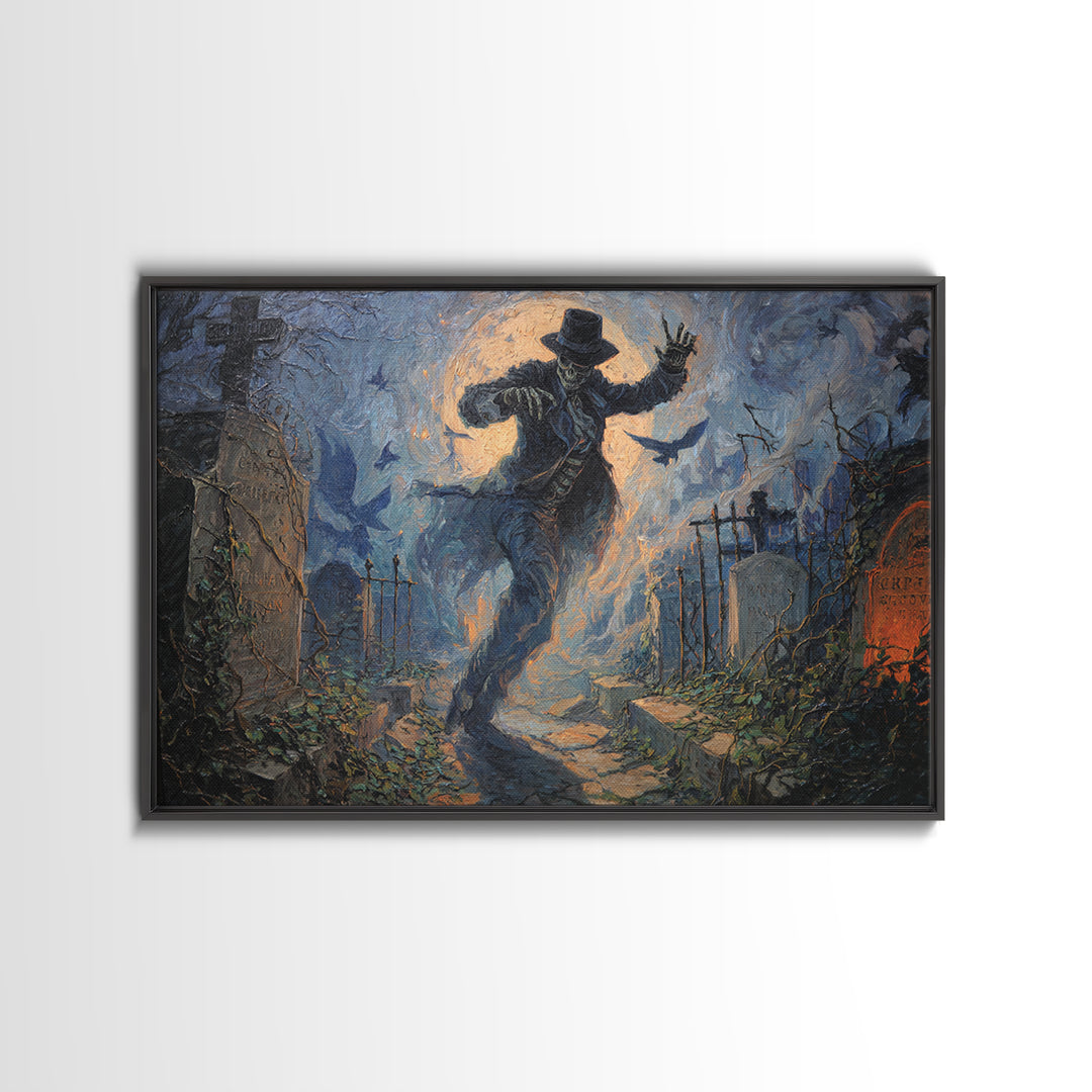 The Graveyard Dance, Landscape Wall Art, Haunted Gothic Art, Framed Canvas Print, Halloween Wall Decor, Gothic Home Decor