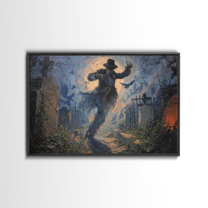 The Graveyard Dance, Landscape Wall Art, Haunted Gothic Art, Framed Canvas Print, Halloween Wall Decor, Gothic Home Decor