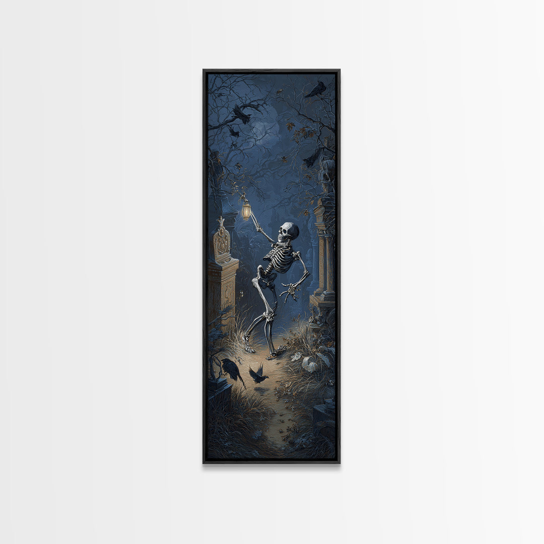 The Graveyard Dance, Tall Narrow Wall Art, Macabre Wall Art, Framed Canvas Print, Halloween Wall Decor, Gothic Home Decor