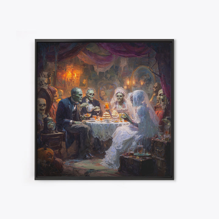 The Zombie Picnic, Square Wall Art, Gothic Horror Wall Art, Framed Canvas Print, Halloween Wall Decor, Gothic Home Decor, Spooky Wall Decor
