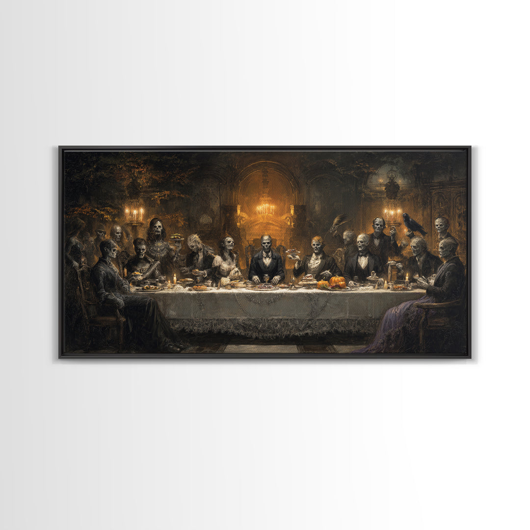 The Zombie Picnic, Wide Panoramic Art, Dark Fantasy Wall Art, Canvas Print, Halloween Wall Decor, Gothic Home Decor, Horror Wall Art