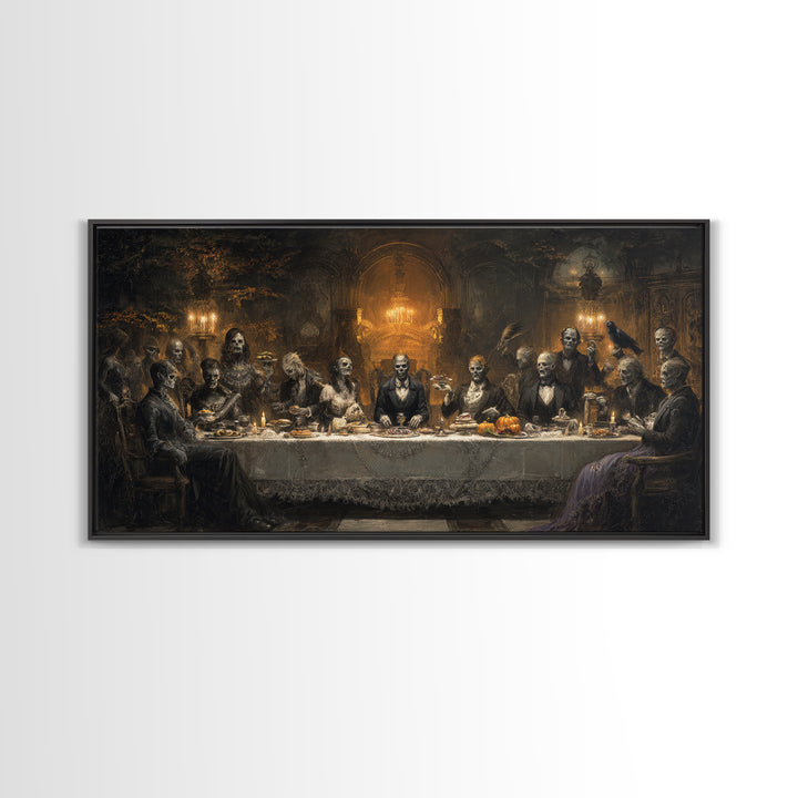 The Zombie Picnic, Wide Panoramic Art, Dark Fantasy Wall Art, Canvas Print, Halloween Wall Decor, Gothic Home Decor, Horror Wall Art