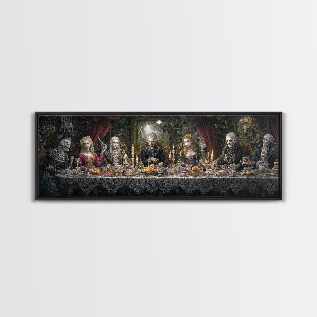The Zombie Picnic, Extra Wide Wall Art, Dark Halloween Decor, Canvas Print, Halloween Wall Decor, Gothic Home Decor, Spooky Wall Decor