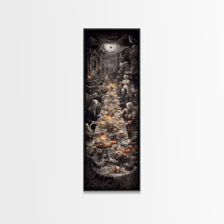 The Zombie Picnic, Tall Narrow Wall Art, Dark Halloween Decor, Canvas Print, Halloween Wall Decor, Gothic Home Decor, Statement Wall Art
