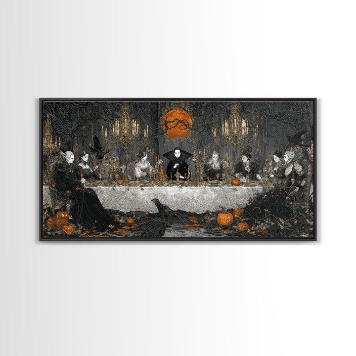 The Vampire Banquet, Wide Panoramic Art, Spooky Home Decor, Canvas Print, Halloween Wall Decor, Gothic Home Decor, Dark Fantasy Art