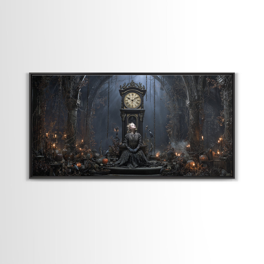 The Thirteenth Bell, Wide Panoramic Art, Macabre Wall Art, Framed Canvas Print, Halloween Wall Decor, Gothic Home Decor, Horror Wall Art