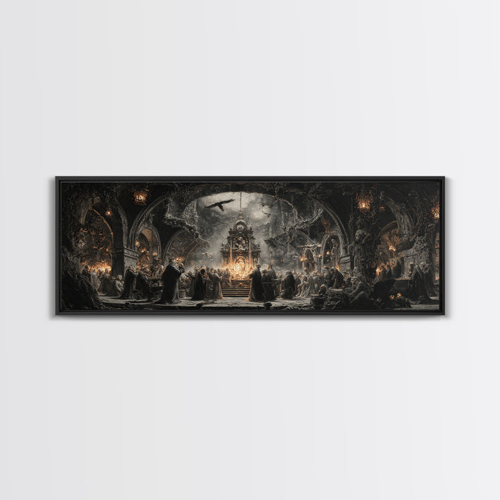 The Thirteenth Bell, Extra Wide Wall Art, Gothic Horror Wall Art, Framed Canvas Print, Halloween Wall Decor, Gothic Home Decor