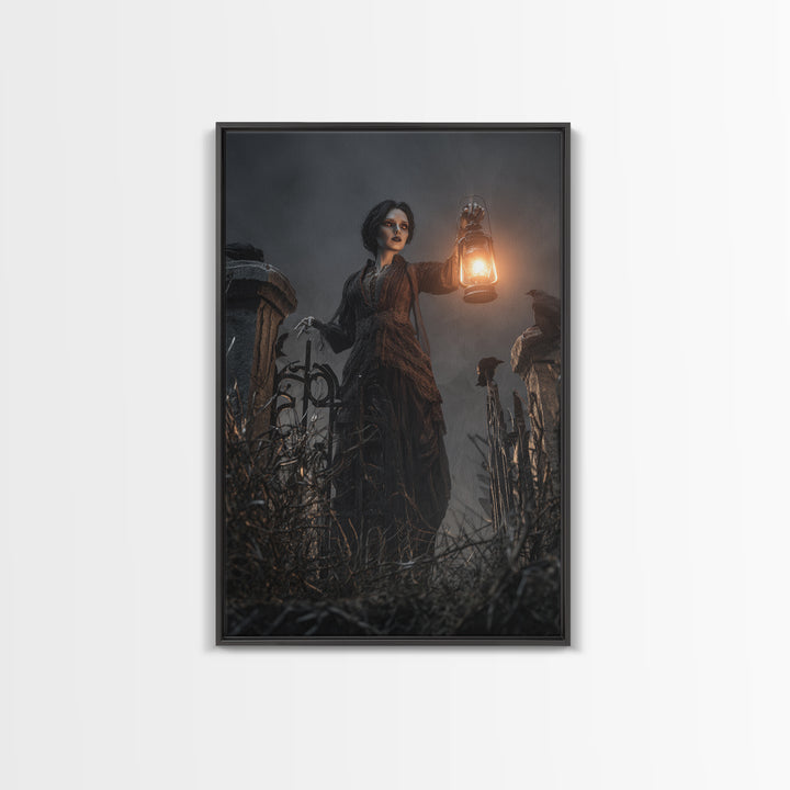 The Cemetery Lantern Festival, Vertical Wall Art, Dark Fantasy Wall Art, Canvas Print, Halloween Wall Decor, Gothic Home Decor