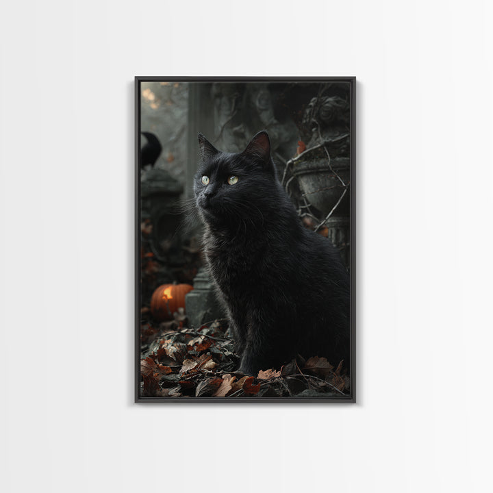 The Black Cat Gathering, Vertical Wall Art, Dark Halloween Decor, Canvas Print, Halloween Wall Decor, Gothic Home Decor