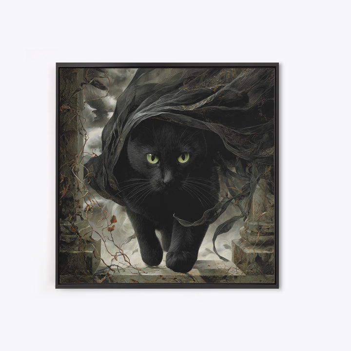 The Black Cat Gathering, Square Wall Art, Spooky Home Decor, Canvas Print, Halloween Wall Decor, Gothic Home Decor, Spooky Wall Decor