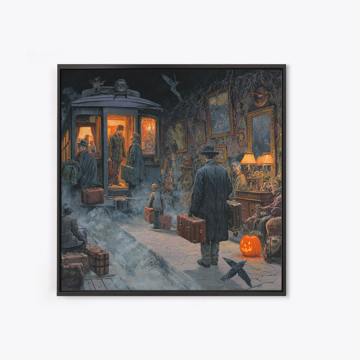 The Ghost Train Arrival, Square Wall Art, Dark Fantasy Wall Art, Canvas Print, Halloween Wall Decor, Gothic Home Decor, Halloween Wall Art