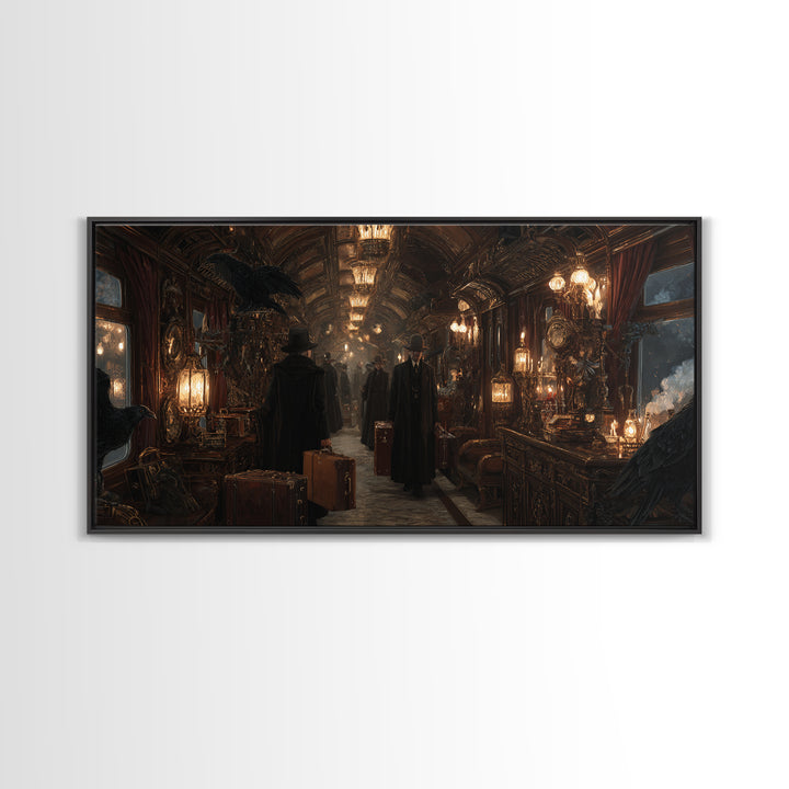 The Ghost Train Arrival, Wide Panoramic Art, Dark Fantasy Wall Art, Canvas Print, Halloween Wall Decor, Gothic Home Decor