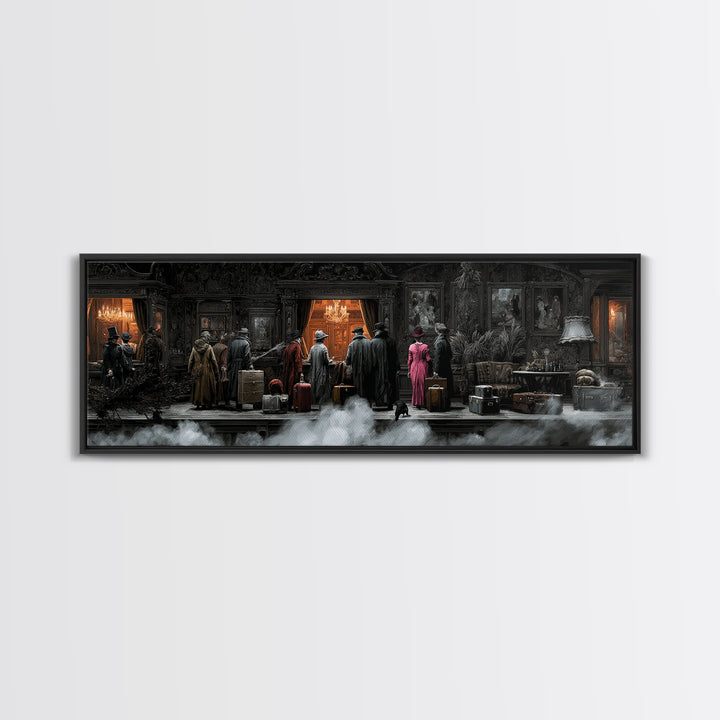 The Ghost Train Arrival, Extra Wide Wall Art, Spooky Home Decor, Canvas Print, Halloween Wall Decor, Gothic Home Decor