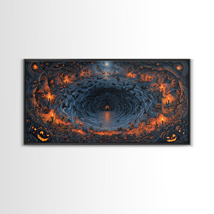 The Halloween Storm, Wide Panoramic Art, Spooky Home Decor, Canvas Print, Halloween Wall Decor, Gothic Home Decor, Halloween Wall Art
