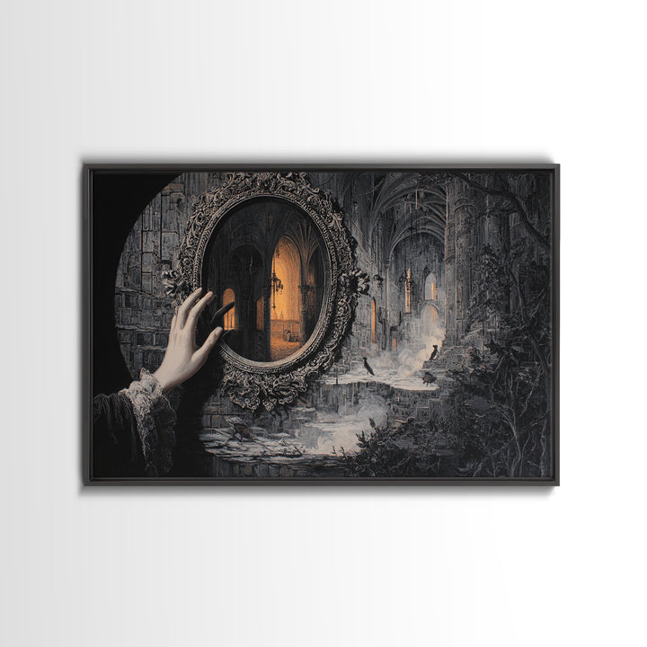 The Cursed Mirror, Landscape Wall Art, Haunted Gothic Art, Framed Canvas Print, Halloween Wall Decor, Gothic Home Decor, Halloween Wall Art