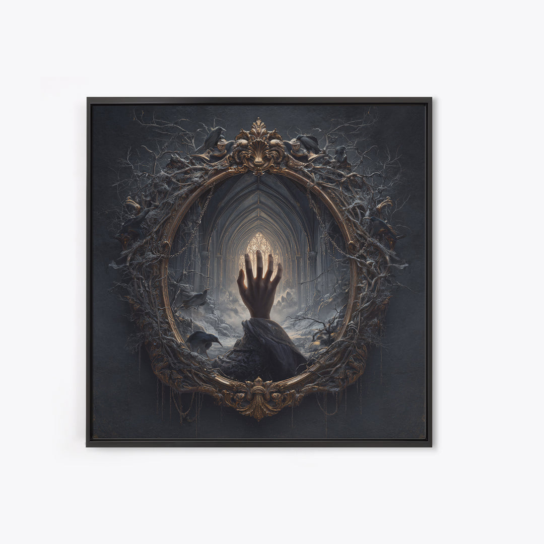 The Cursed Mirror, Square Wall Art, Macabre Wall Art, Framed Canvas Print, Halloween Wall Decor, Gothic Home Decor, Halloween Decor
