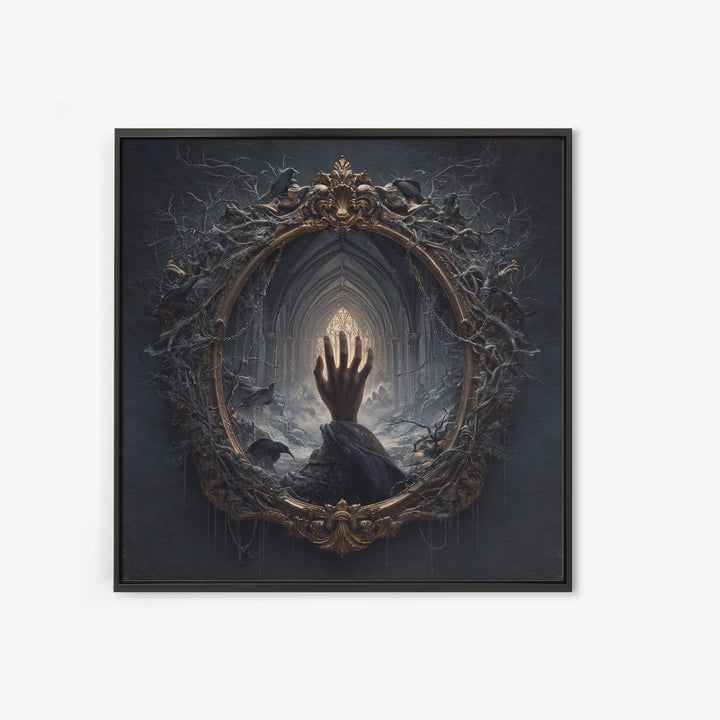 The Cursed Mirror, Square Wall Art, Macabre Wall Art, Framed Canvas Print, Halloween Wall Decor, Gothic Home Decor, Halloween Decor