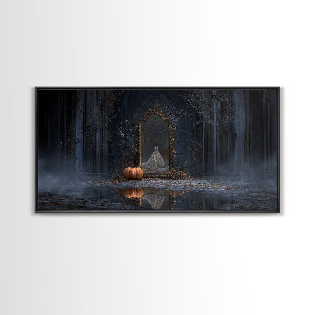 The Cursed Mirror, Wide Panoramic Art, Dark Fantasy Wall Art, Canvas Print, Halloween Wall Decor, Gothic Home Decor, Spooky Wall Decor