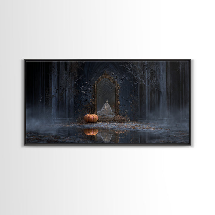 The Cursed Mirror, Wide Panoramic Art, Dark Fantasy Wall Art, Canvas Print, Halloween Wall Decor, Gothic Home Decor, Spooky Wall Decor