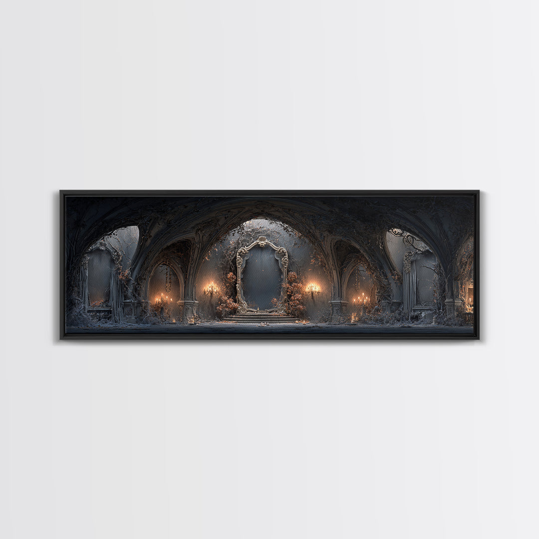 The Cursed Mirror, Extra Wide Wall Art, Gothic Horror Wall Art, Framed Canvas Print, Halloween Wall Decor, Gothic Home Decor