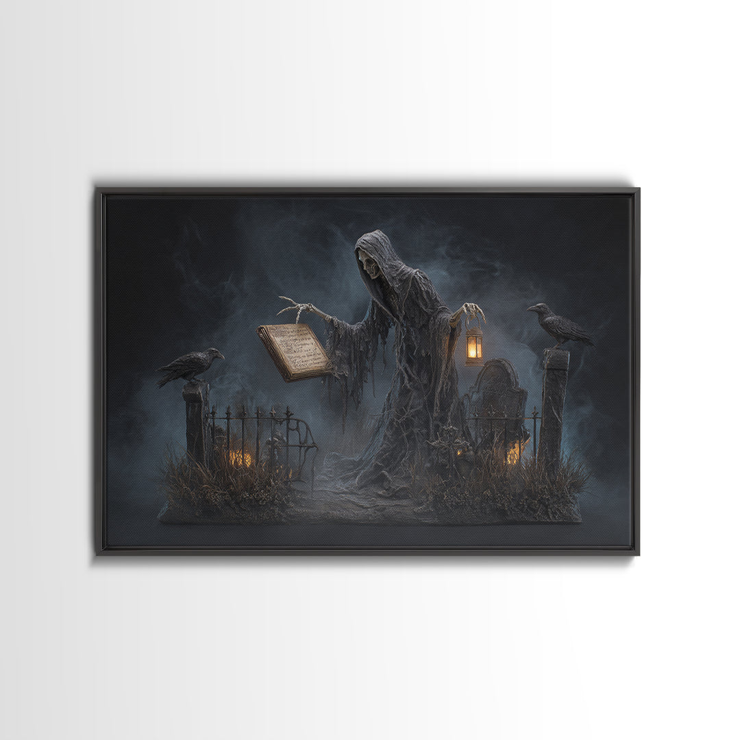 The Living Spellbook, Landscape Wall Art, Haunted Gothic Art, Framed Canvas Print, Halloween Wall Decor, Gothic Home Decor