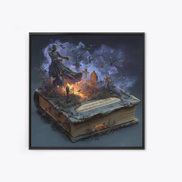 The Living Spellbook, Square Wall Art, Gothic Horror Wall Art, Framed Canvas Print, Halloween Wall Decor, Gothic Home Decor