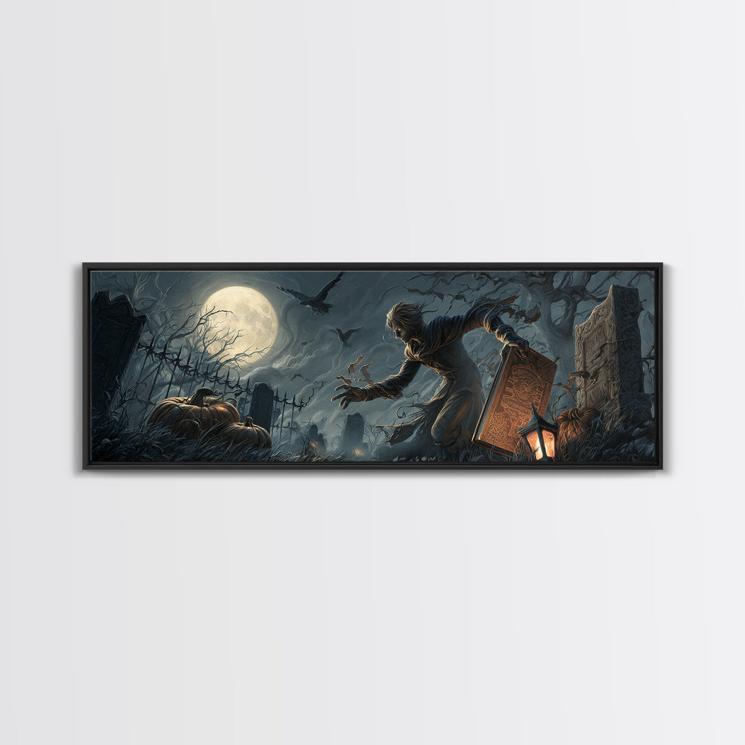 The Living Spellbook, Extra Wide Wall Art, Dark Halloween Decor, Canvas Print, Halloween Wall Decor, Gothic Home Decor, Spooky Wall Decor