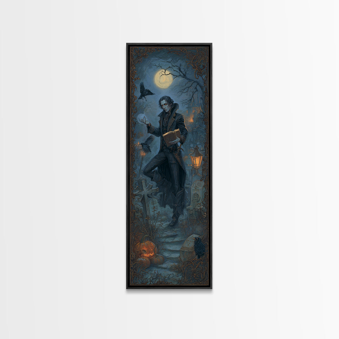 The Living Spellbook, Tall Narrow Wall Art, Macabre Wall Art, Framed Canvas Print, Halloween Wall Decor, Gothic Home Decor
