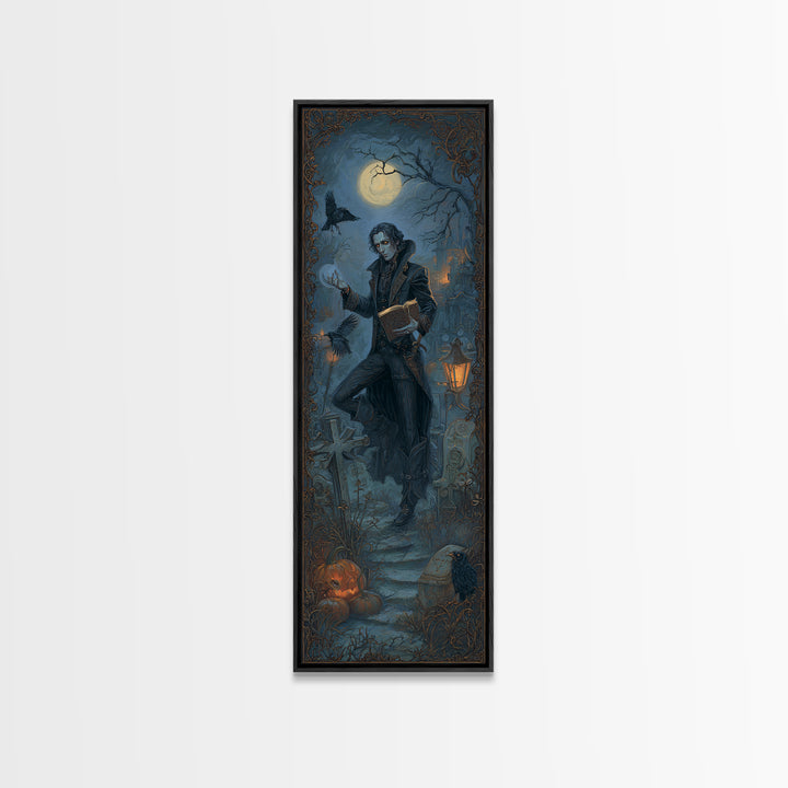 The Living Spellbook, Tall Narrow Wall Art, Macabre Wall Art, Framed Canvas Print, Halloween Wall Decor, Gothic Home Decor