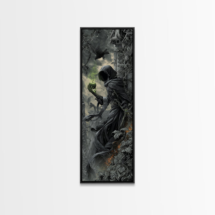 The Poisoned Apple, Tall Narrow Wall Art, Haunted Gothic Art, Framed Canvas Print, Halloween Wall Decor, Gothic Home Decor, Halloween Decor