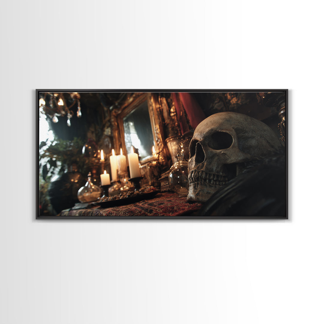 The Talking Skull, Wide Panoramic Art, Dark Fantasy Wall Art, Canvas Print, Halloween Wall Decor, Gothic Home Decor, Seasonal Home Decor
