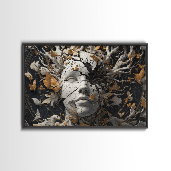 The Cracked Porcelain Mask, Landscape Wall Art, Spooky Home Decor, Canvas Print, Halloween Wall Decor, Gothic Home Decor, Horror Wall Art