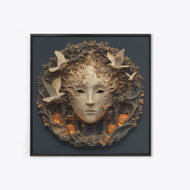 The Cracked Porcelain Mask, Square Wall Art, Haunted Gothic Art, Framed Canvas Print, Halloween Wall Decor, Gothic Home Decor