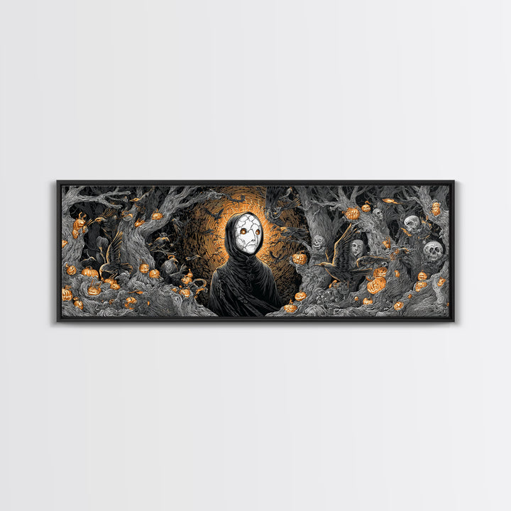 The Cracked Porcelain Mask, Extra Wide Wall Art, Haunted Gothic Art, Framed Canvas Print, Halloween Wall Decor, Gothic Home Decor