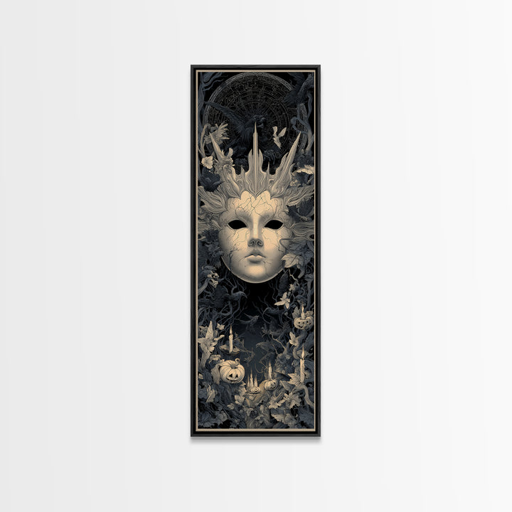 The Cracked Porcelain Mask, Tall Narrow Wall Art, Dark Halloween Decor, Canvas Print, Halloween Wall Decor, Gothic Home Decor