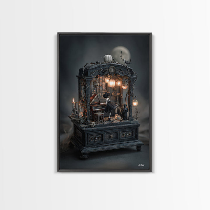 The Haunted Music Box, Vertical Wall Art, Spooky Home Decor, Canvas Print, Halloween Wall Decor, Gothic Home Decor, Dark Fantasy Art