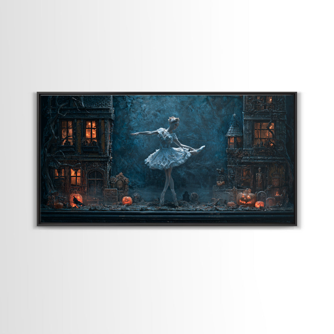 The Haunted Music Box, Wide Panoramic Art, Haunted Gothic Art, Framed Canvas Print, Halloween Wall Decor, Gothic Home Decor