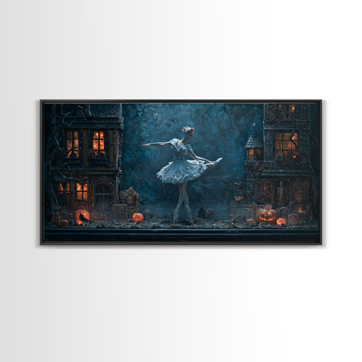 The Haunted Music Box, Wide Panoramic Art, Haunted Gothic Art, Framed Canvas Print, Halloween Wall Decor, Gothic Home Decor