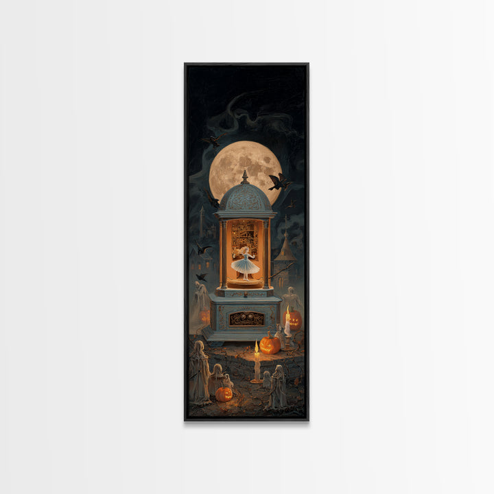 The Haunted Music Box, Tall Narrow Wall Art, Gothic Horror Wall Art, Framed Canvas Print, Halloween Wall Decor, Gothic Home Decor