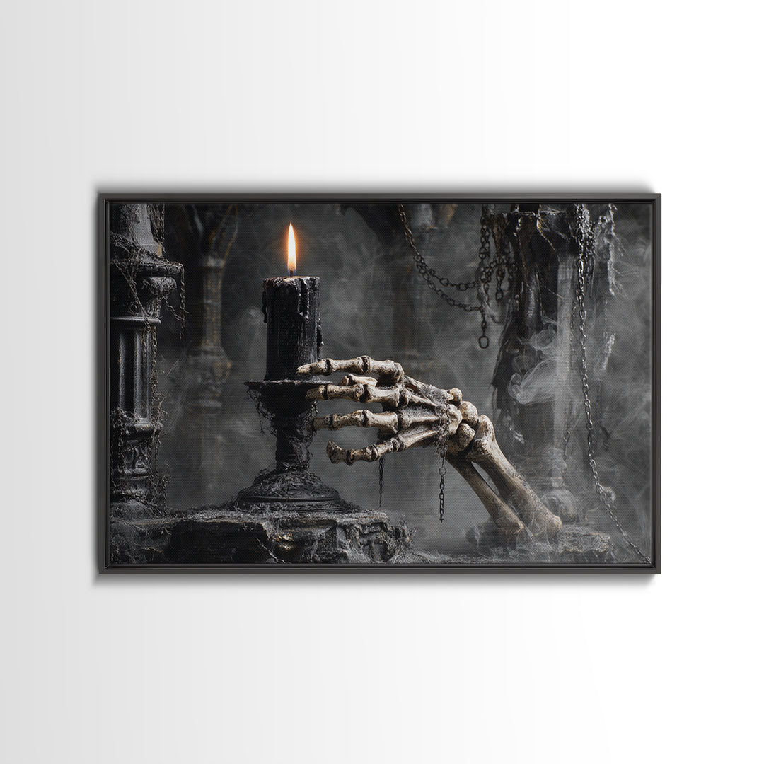 The Skeletal Hand Candleholder, Landscape Wall Art, Dark Halloween Decor, Canvas Print, Halloween Wall Decor, Gothic Home Decor