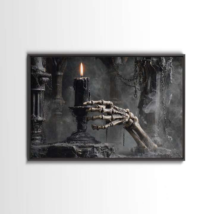 The Skeletal Hand Candleholder, Landscape Wall Art, Dark Halloween Decor, Canvas Print, Halloween Wall Decor, Gothic Home Decor