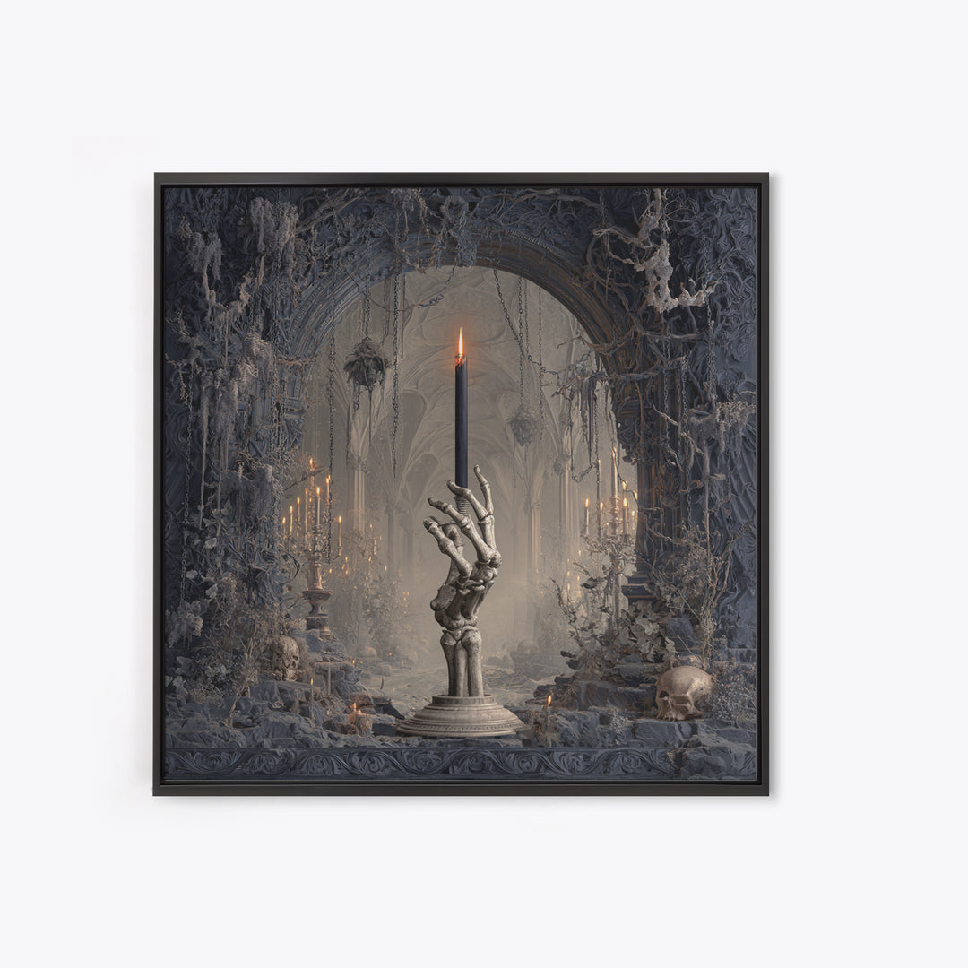 The Skeletal Hand Candleholder, Square Wall Art, Dark Fantasy Wall Art, Canvas Print, Halloween Wall Decor, Gothic Home Decor