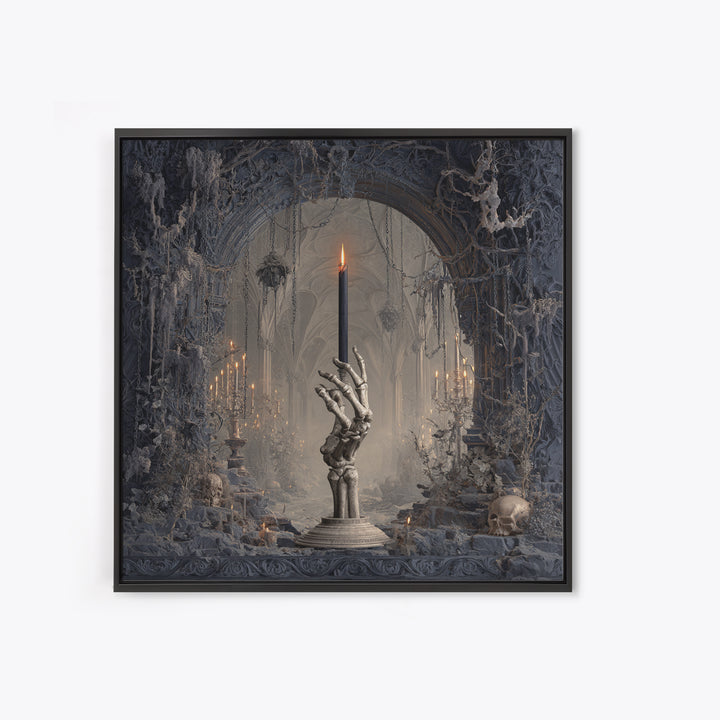 The Skeletal Hand Candleholder, Square Wall Art, Dark Fantasy Wall Art, Canvas Print, Halloween Wall Decor, Gothic Home Decor