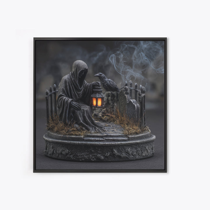 The Black Wax Candle, Square Wall Art, Haunted Gothic Art, Framed Canvas Print, Halloween Wall Decor, Gothic Home Decor, Halloween Wall Art