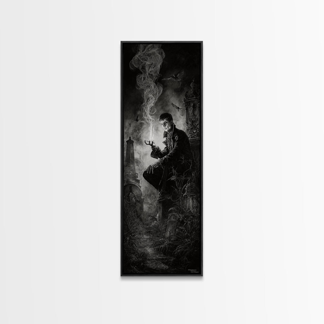 The Black Wax Candle, Tall Narrow Wall Art, Dark Fantasy Wall Art, Canvas Print, Halloween Wall Decor, Gothic Home Decor, Dark Fantasy Art
