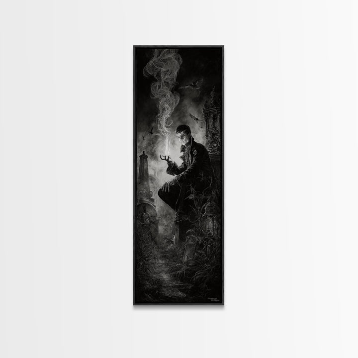 The Black Wax Candle, Tall Narrow Wall Art, Dark Fantasy Wall Art, Canvas Print, Halloween Wall Decor, Gothic Home Decor, Dark Fantasy Art