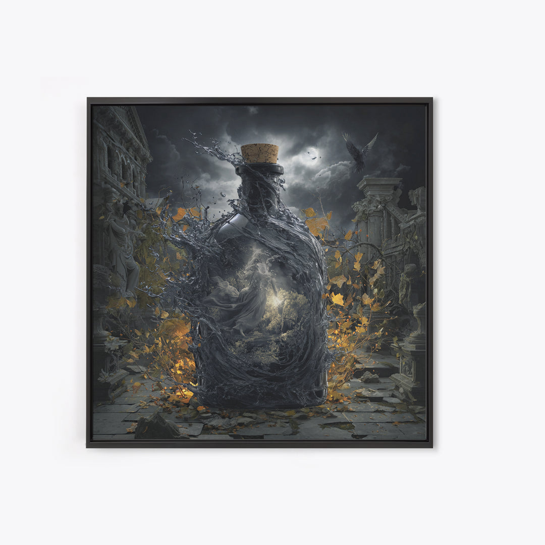 The Bottled Ghost, Square Wall Art, Gothic Horror Wall Art, Framed Canvas Print, Halloween Wall Decor, Gothic Home Decor, Macabre Wall Art