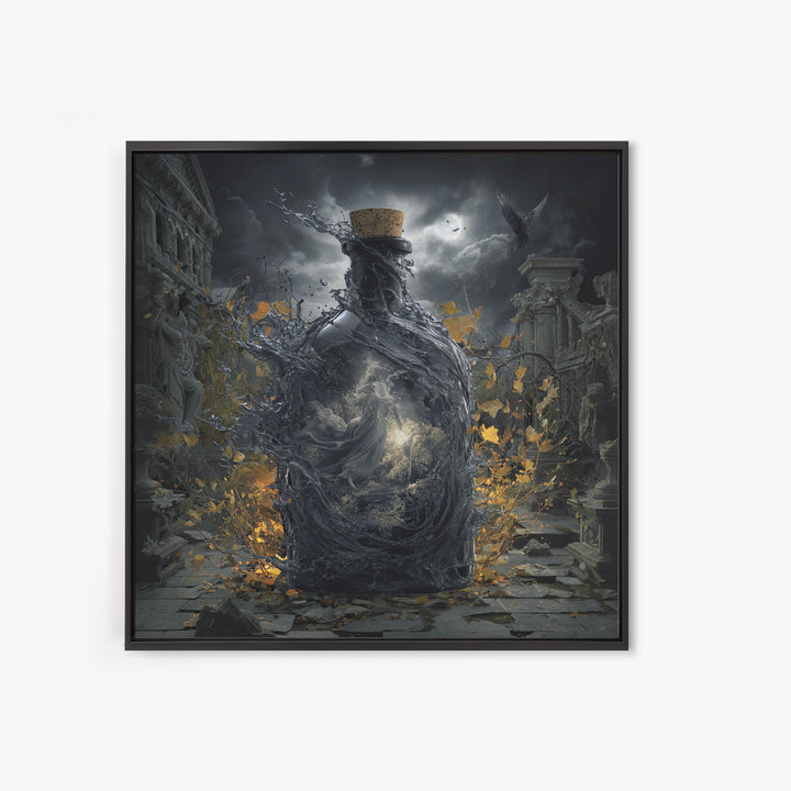 The Bottled Ghost, Square Wall Art, Gothic Horror Wall Art, Framed Canvas Print, Halloween Wall Decor, Gothic Home Decor, Macabre Wall Art