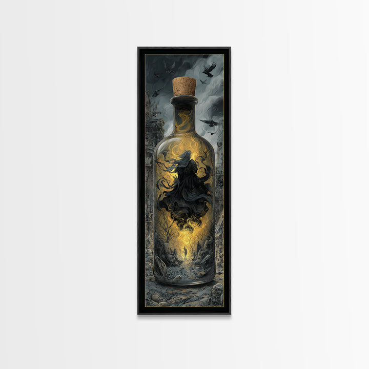 The Bottled Ghost, Tall Narrow Wall Art, Dark Fantasy Wall Art, Canvas Print, Halloween Wall Decor, Gothic Home Decor, Spooky Wall Decor