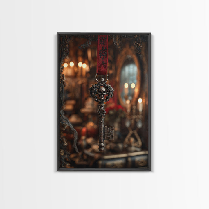 The Coffin Key, Vertical Wall Art, Haunted Gothic Art, Framed Canvas Print, Halloween Wall Decor, Gothic Home Decor, Dark Fantasy Art